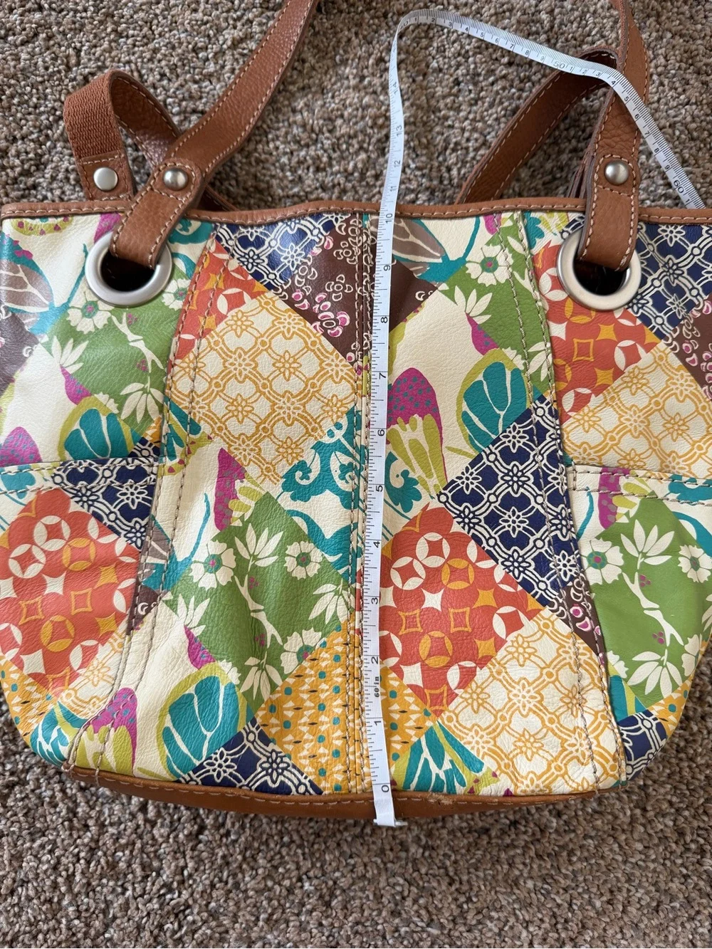 FOSSIL Colorful Floral Patchwork Vintage Hobo Shoulder Tote Bag